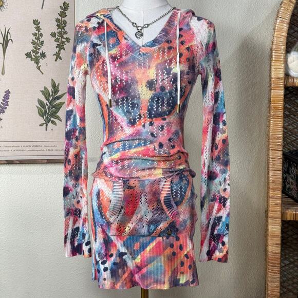 Vintage Y2k Apple Bottom Hooded Knit Mini Dress Sexy Streetwear Grunge Gyaru S - Picture 3 of 8